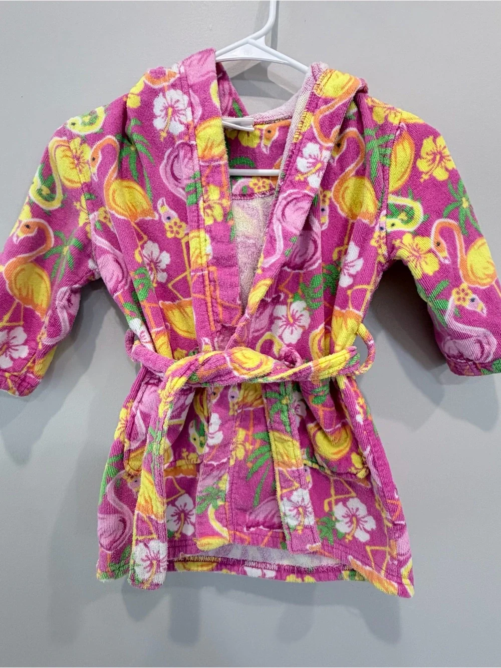 Komar Kids Pink Flamingo Hooded Robe with Yellow Accents